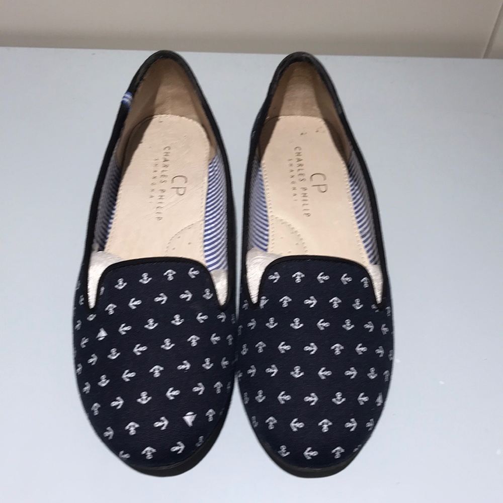 Charles Philip Navy smoking slippers with anchors